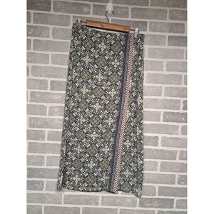 J.Jill Womens Sky Kaleidoscope w/Side Slit Midi Skirt Elastic Waist‎ Size Small